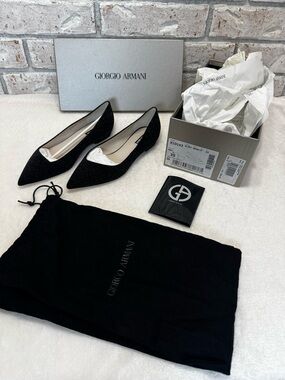 Giorgio Armani Black Pointed Toe Glitter Ballet Flats Size 5
